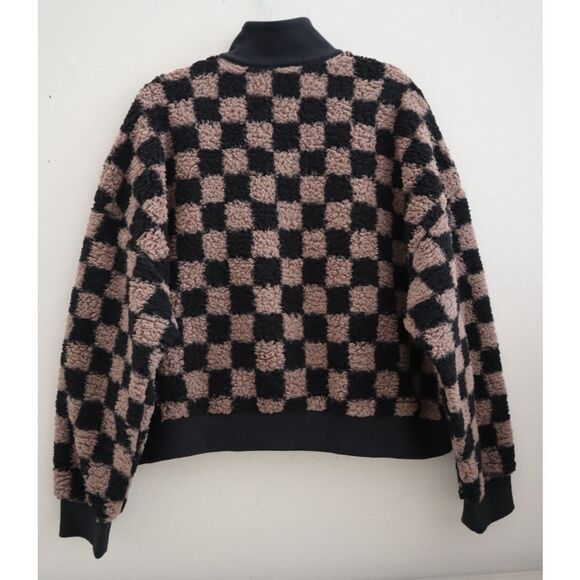 PINK x Victoria's Secret WMNs Sz XL Brown Checkered Cozy Fleece 1/2 Zip Pullover - Picture 2 of 10
